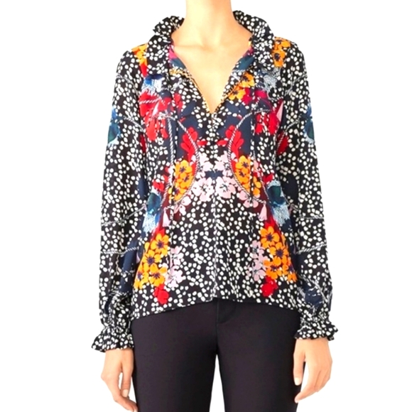 SALONI Ali Printed 100% Silk Long Sleeve Top